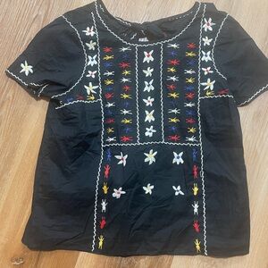 Madewell Black Top with Colorful Embroidery